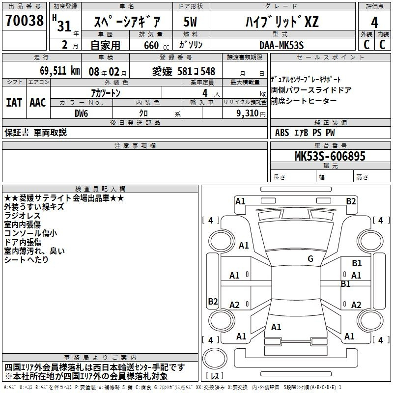 Аукционный лист SUZUKI SPACIA GEAR 2019