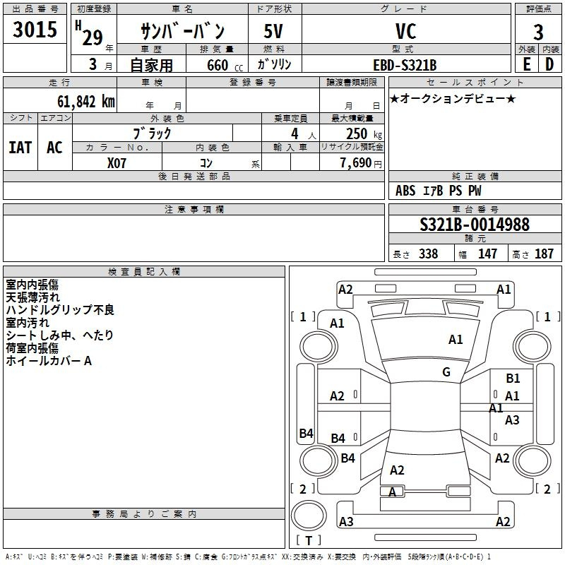 Аукционный лист SUBARU SAMBAR 2017