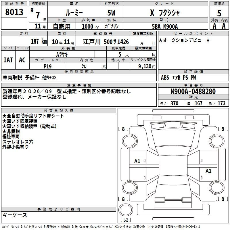 Аукционный лист TOYOTA ROOMY 2025