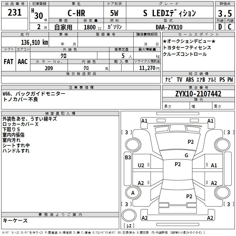 Аукционный лист TOYOTA C-HR 2018
