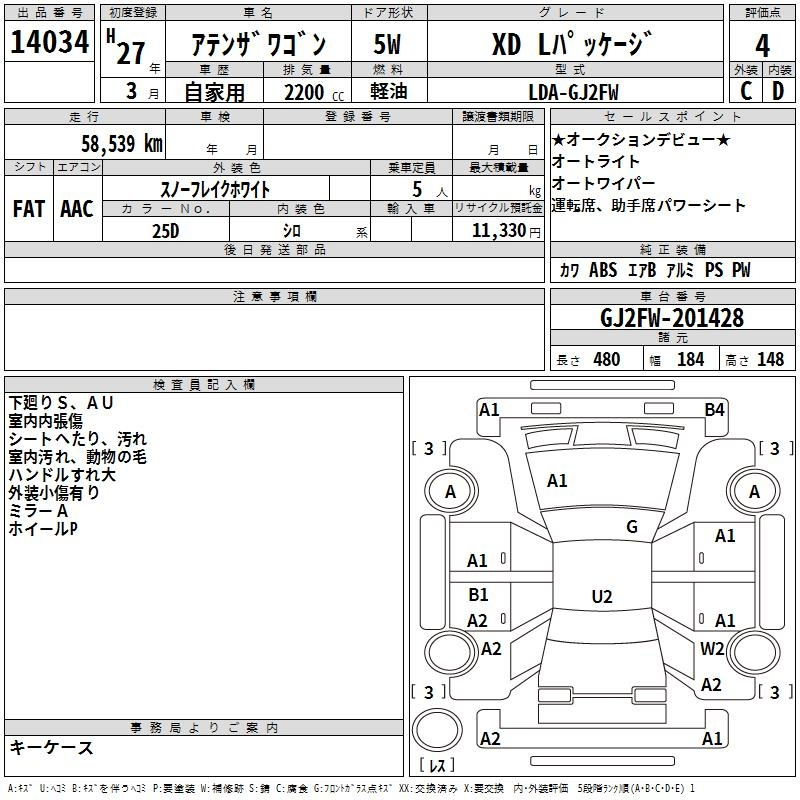Аукционный лист MAZDA ATENZA WAGON 2015