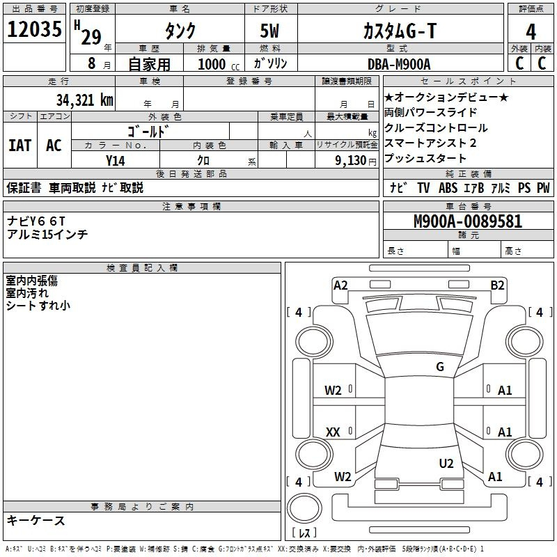 Аукционный лист TOYOTA TANK 2017