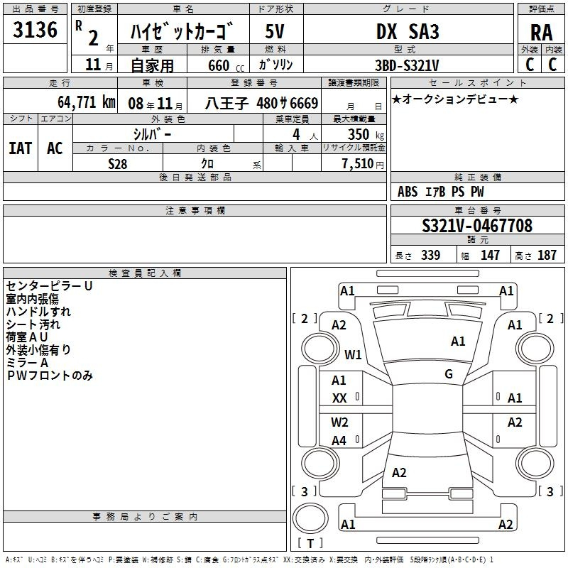 Аукционный лист DAIHATSU HIJET VAN 2020