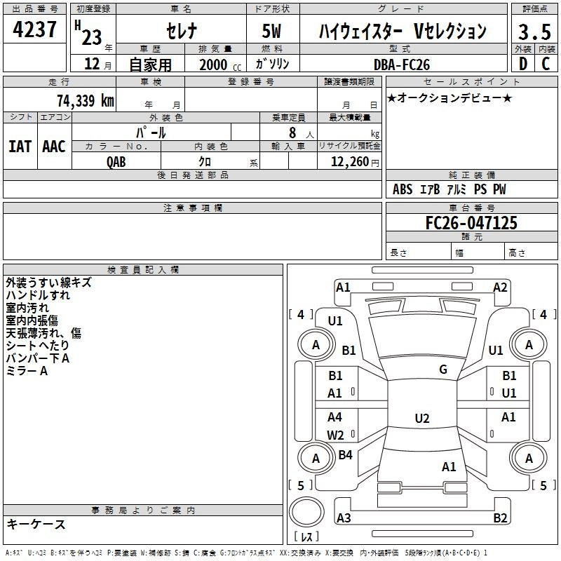 Аукционный лист NISSAN SERENA 2011