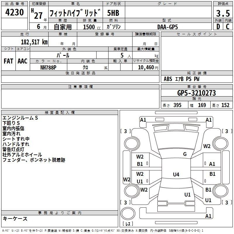 Аукционный лист HONDA FIT 2015