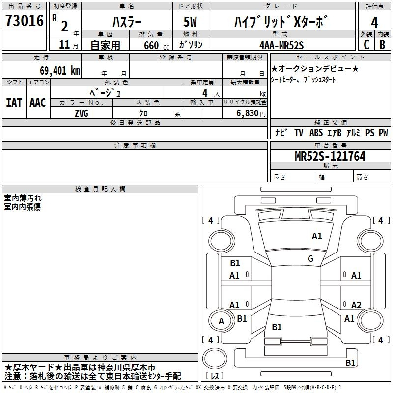 Аукционный лист SUZUKI HUSTLER 2020