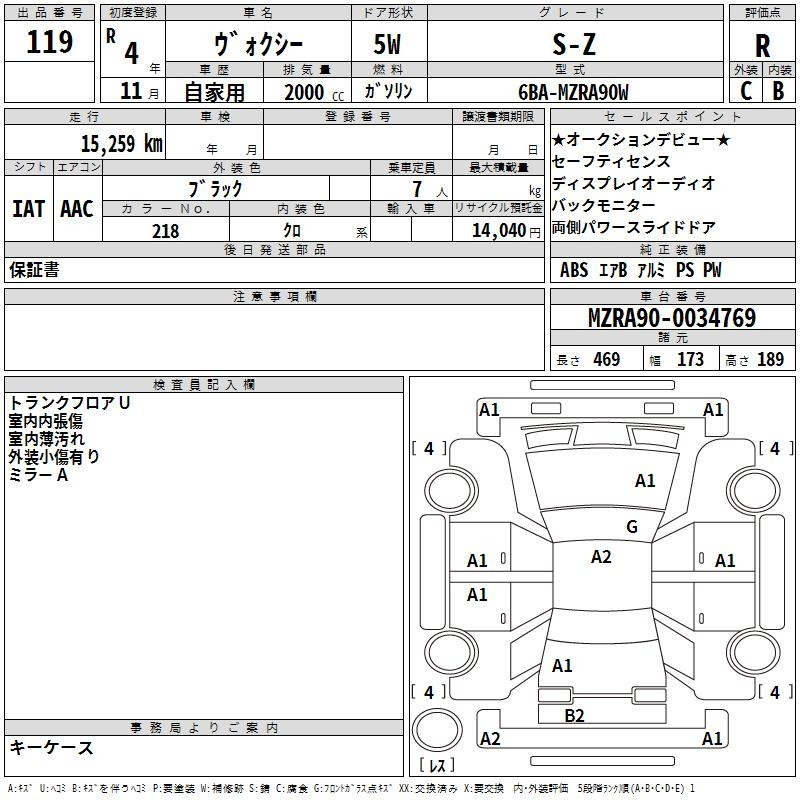 Аукционный лист TOYOTA VOXY 2022