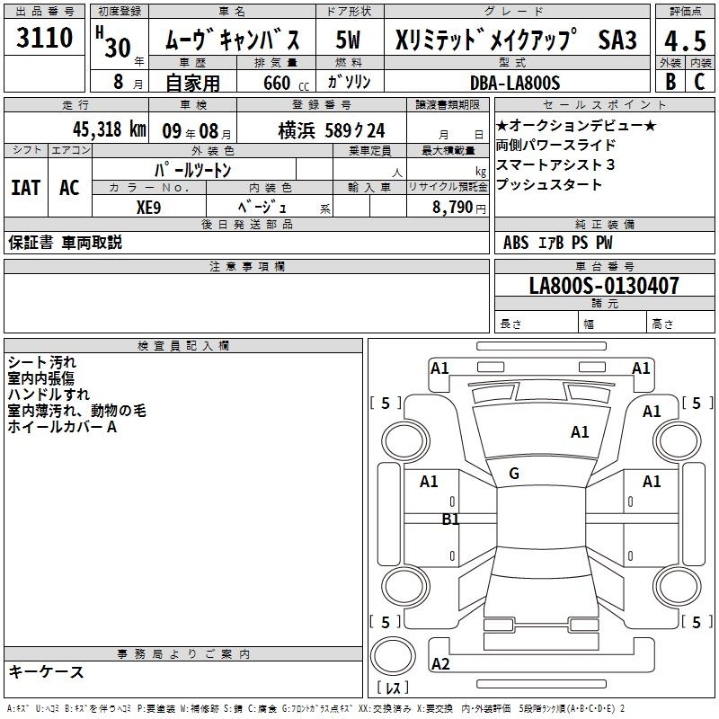 Аукционный лист DAIHATSU MOVE CANBUS 2018