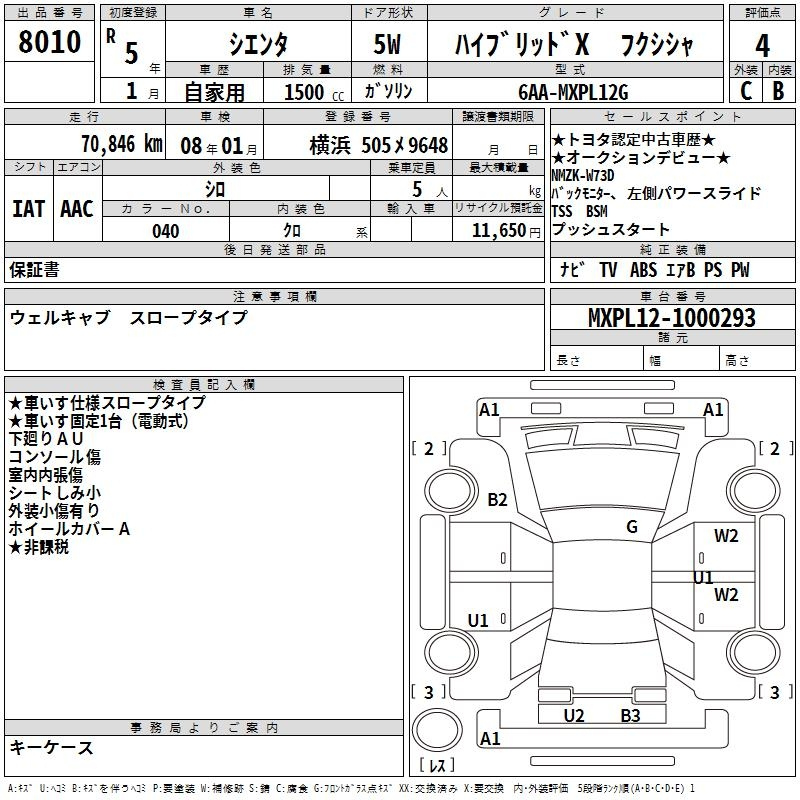 Аукционный лист TOYOTA SIENTA 2023