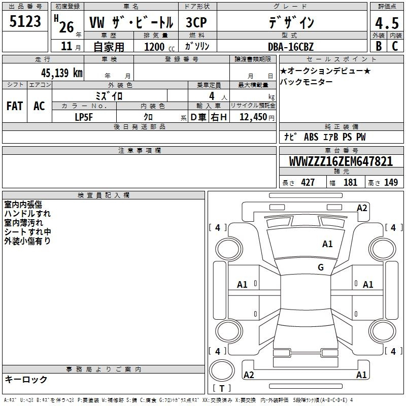 Аукционный лист VOLKSWAGEN THE BEETLE 2014