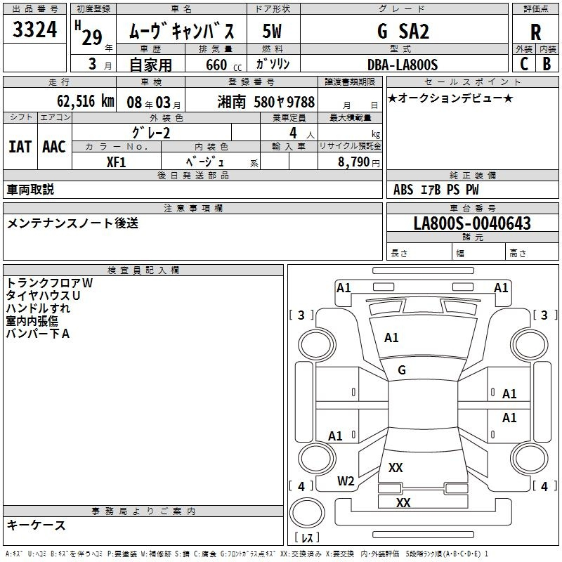 Аукционный лист DAIHATSU MOVE CANBUS 2017