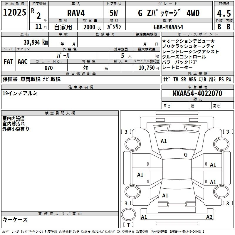 Аукционный лист TOYOTA RAV4 2020