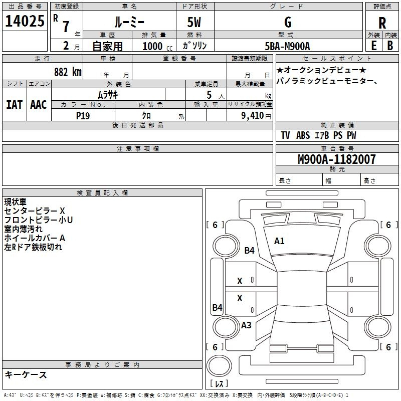 Аукционный лист TOYOTA ROOMY 2025