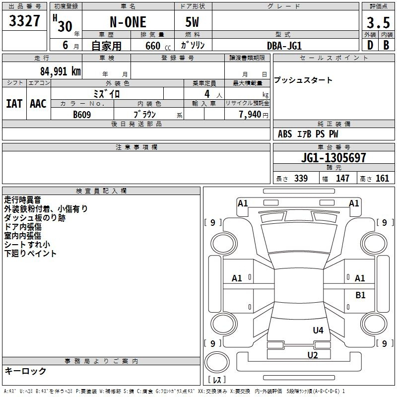 Аукционный лист HONDA N ONE 2018