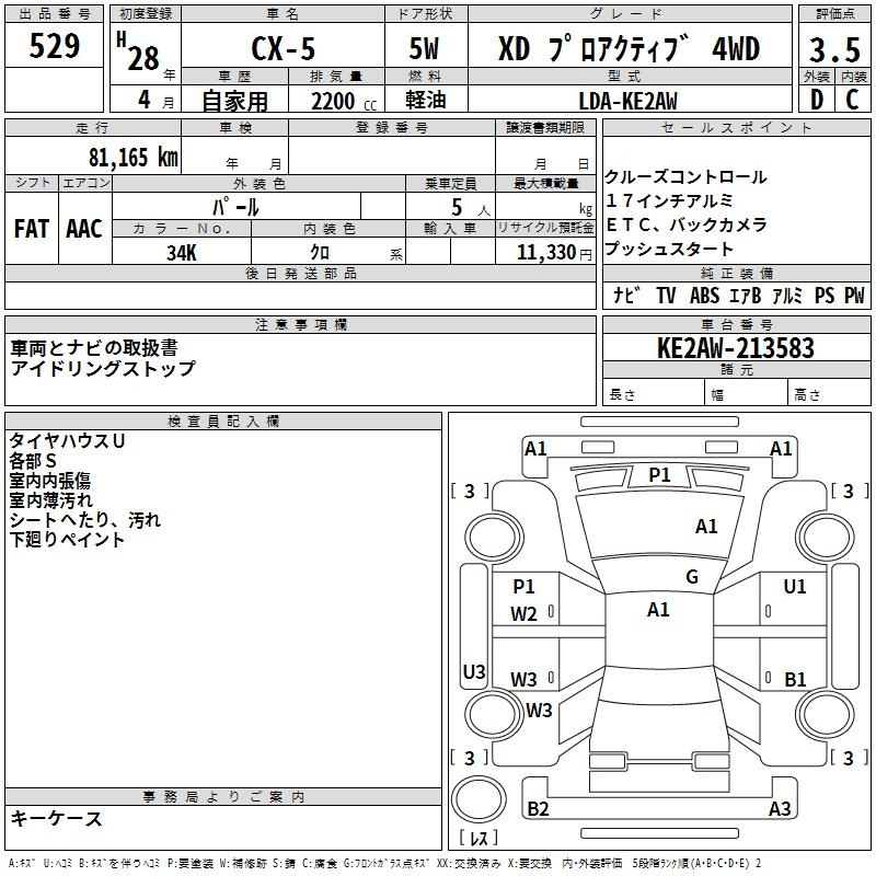 Аукционный лист MAZDA CX-5 2016