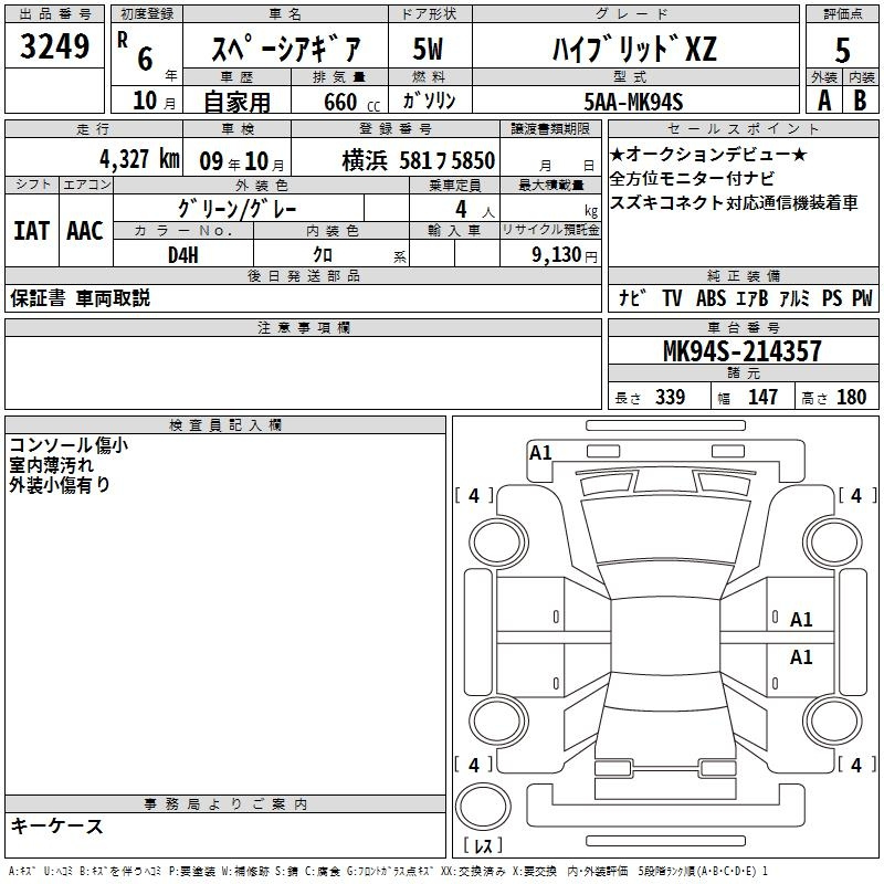 Аукционный лист SUZUKI SPACIA GEAR 2024
