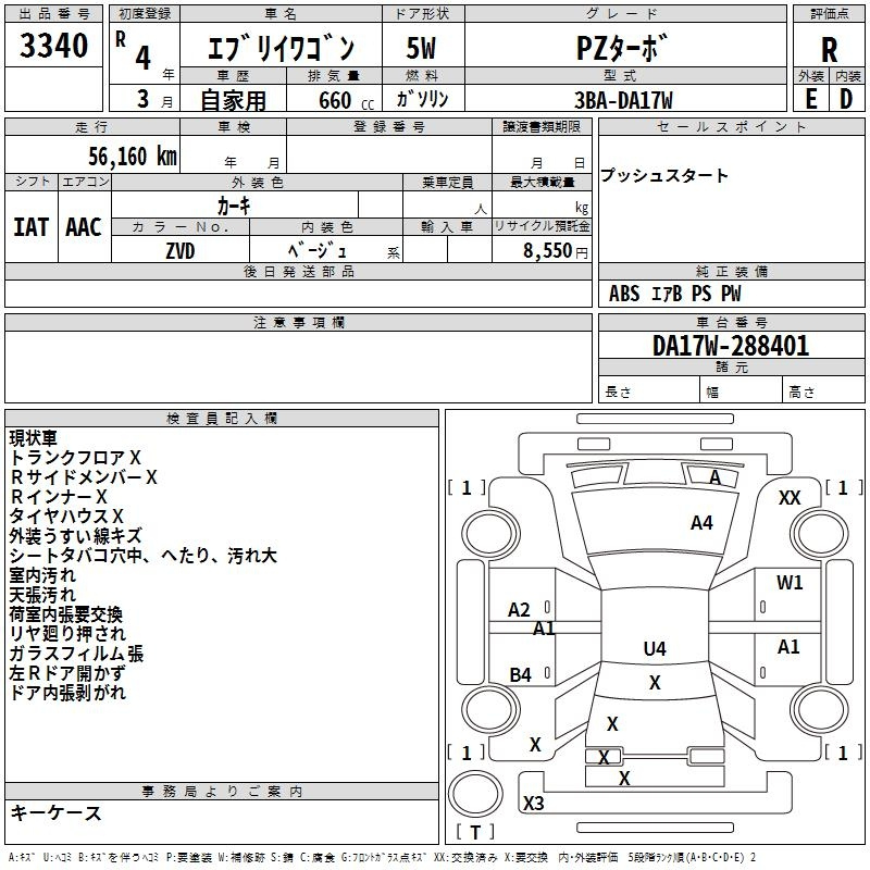 Аукционный лист SUZUKI EVERY WAGON 2022