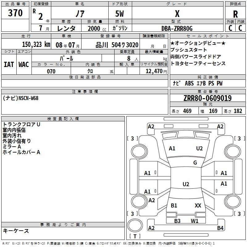 Аукционный лист TOYOTA NOAH 2020