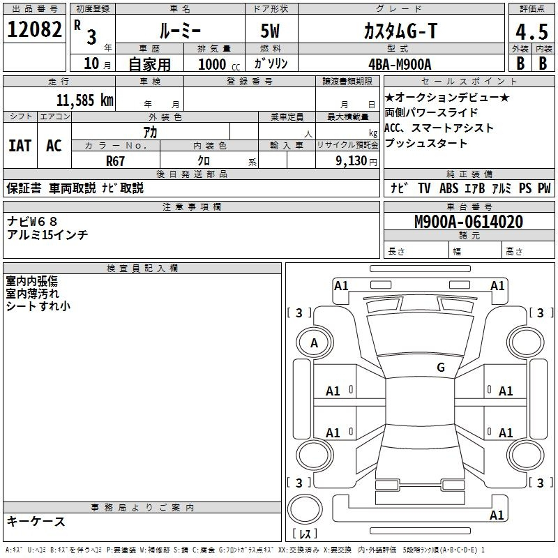 Аукционный лист TOYOTA ROOMY 2021