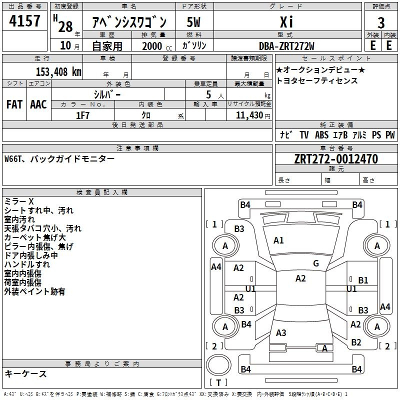 Аукционный лист TOYOTA AVENSIS WAGON 2016