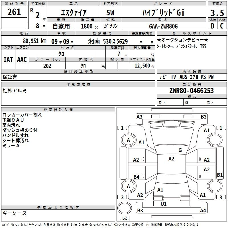 Аукционный лист TOYOTA ESQUIRE 2020