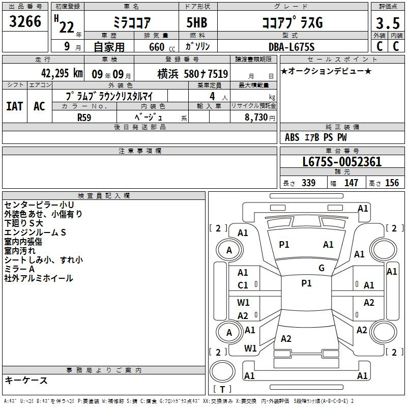 Аукционный лист DAIHATSU MIRA 2010
