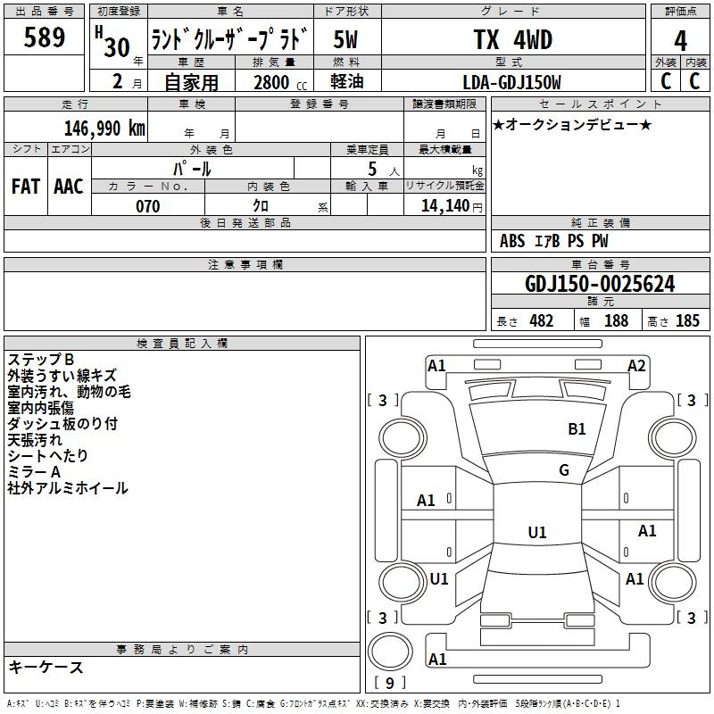 Аукционный лист TOYOTA LAND CRUISER PRADO 2018