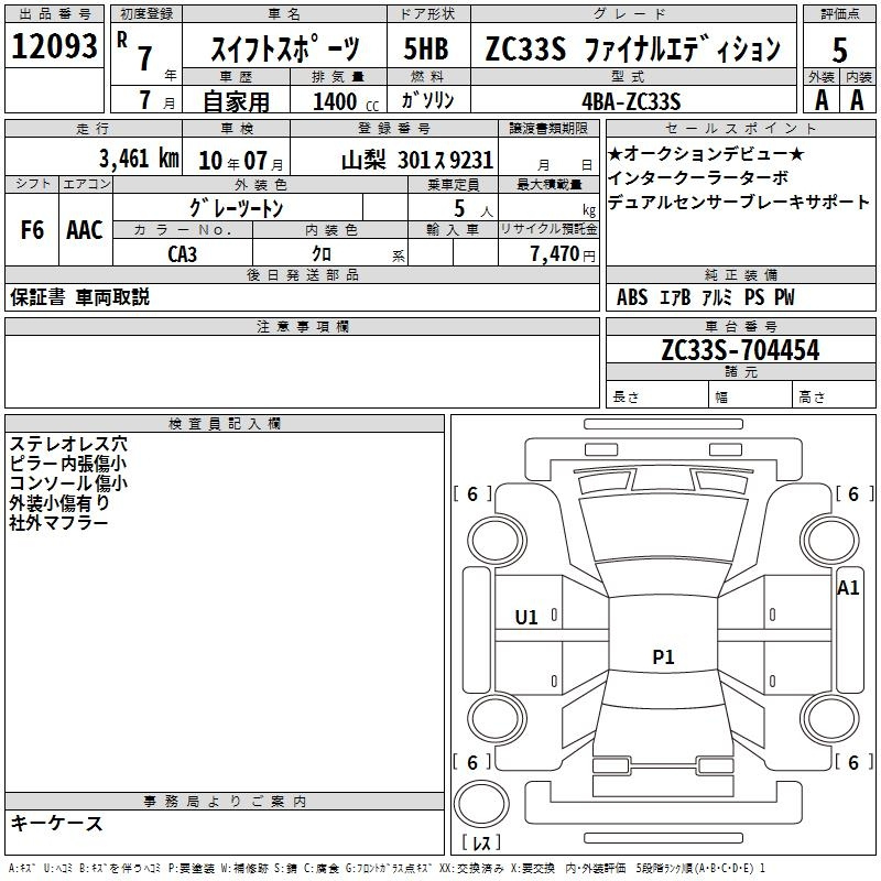 Аукционный лист SUZUKI SWIFT 2025