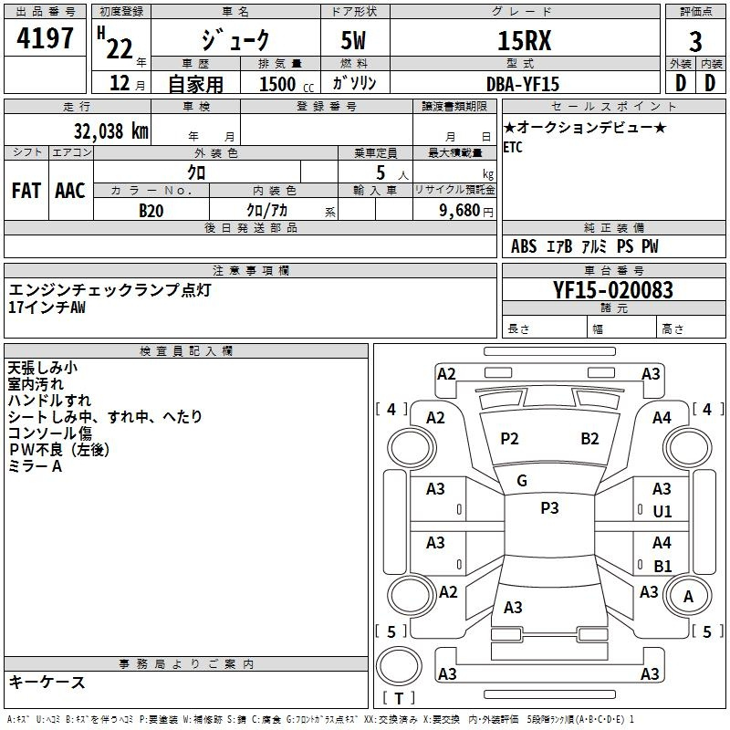 Аукционный лист NISSAN JUKE 2010