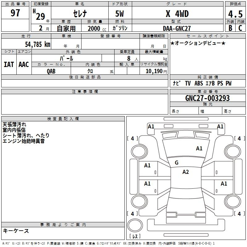 Аукционный лист NISSAN SERENA 2017