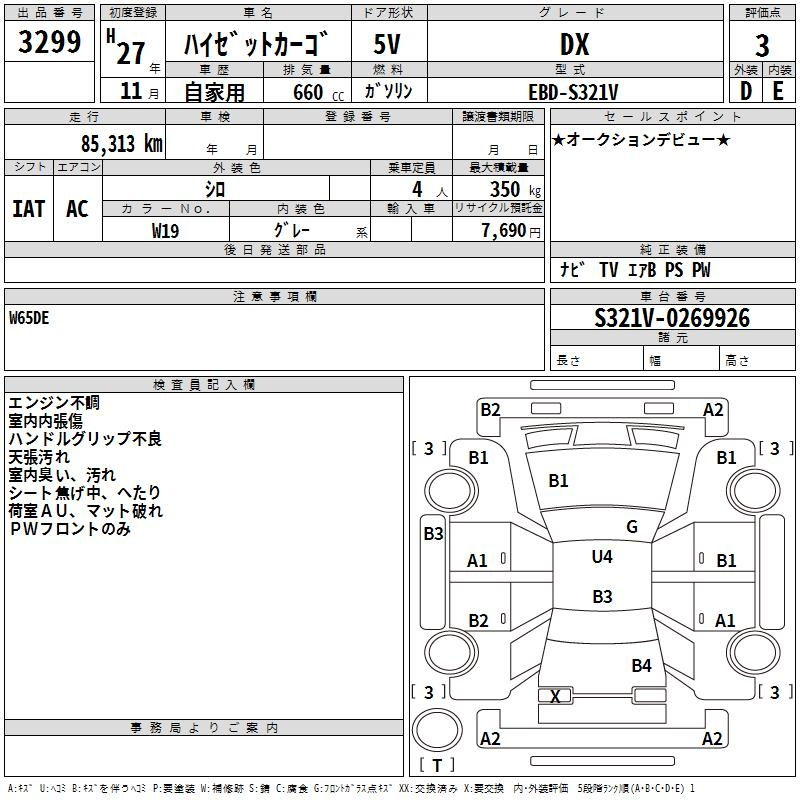 Аукционный лист DAIHATSU HIJET VAN 2015