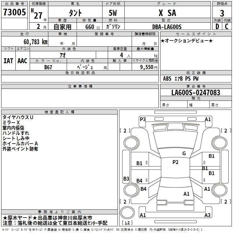 Аукционный лист DAIHATSU TANTO 2015