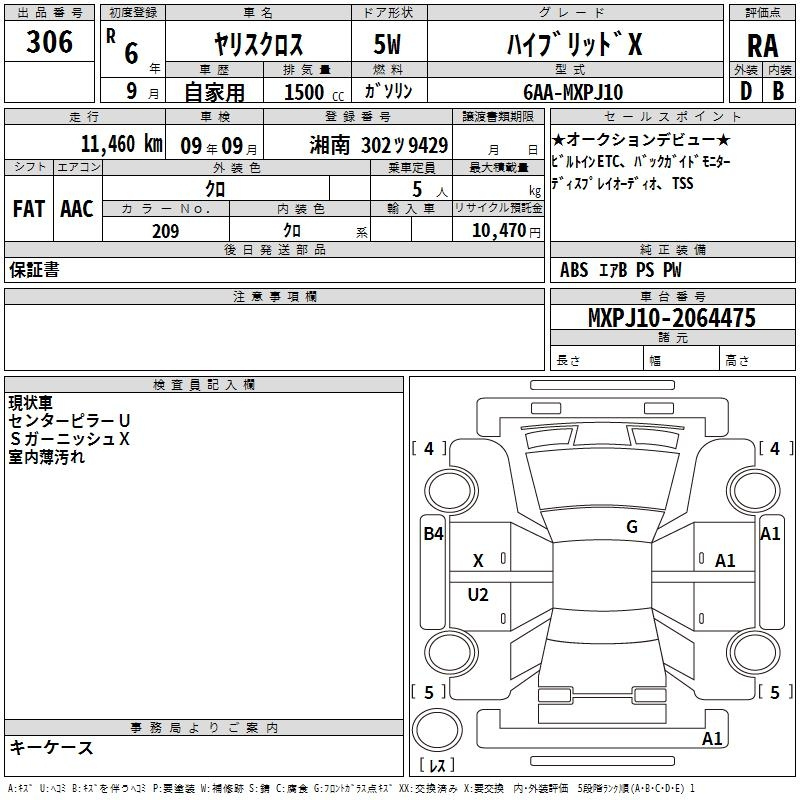 Аукционный лист TOYOTA YARIS CROSS 2024