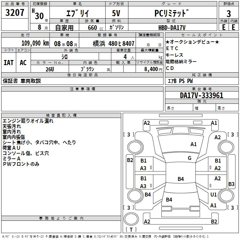 Аукционный лист SUZUKI EVERY 2018