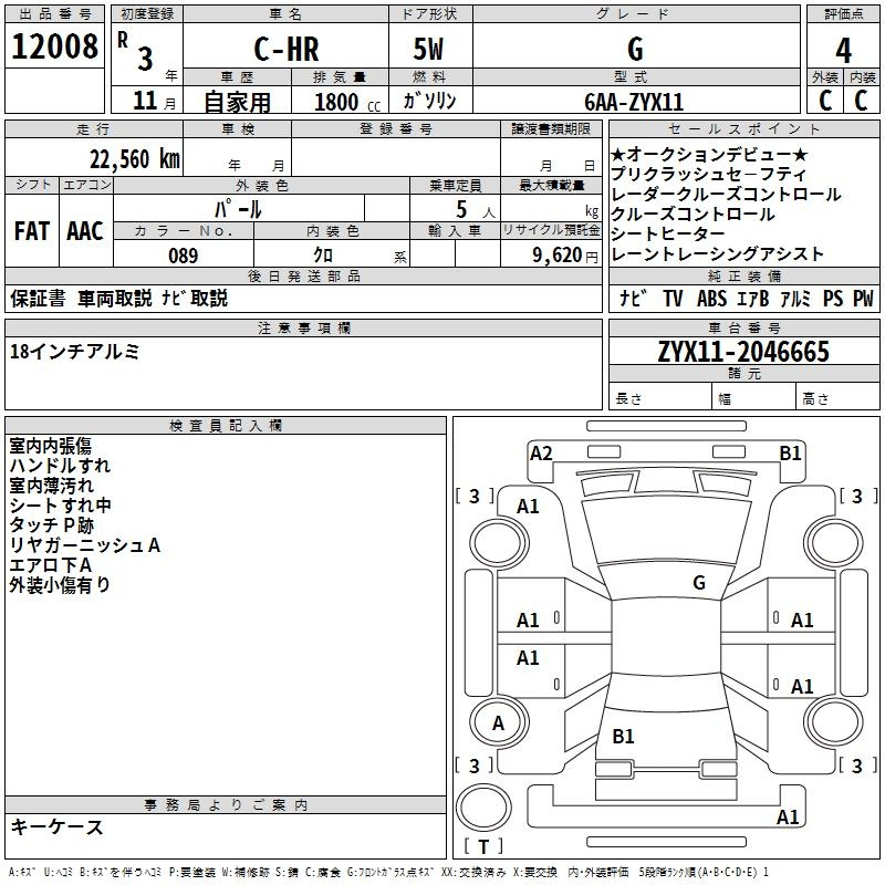 Аукционный лист TOYOTA C-HR 2021