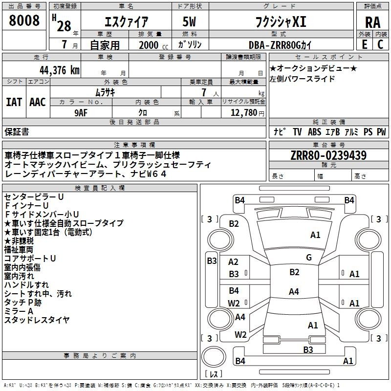 Аукционный лист TOYOTA ESQUIRE 2016