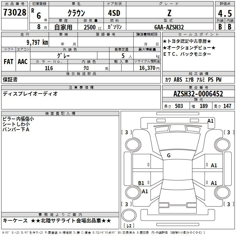 Аукционный лист TOYOTA CROWN 2024