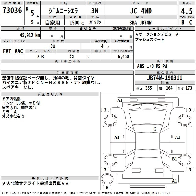 Аукционный лист SUZUKI JIMNY SIERRA 2023