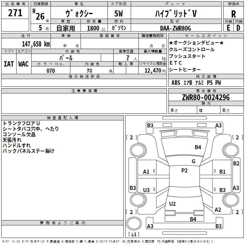 Аукционный лист TOYOTA VOXY 2014