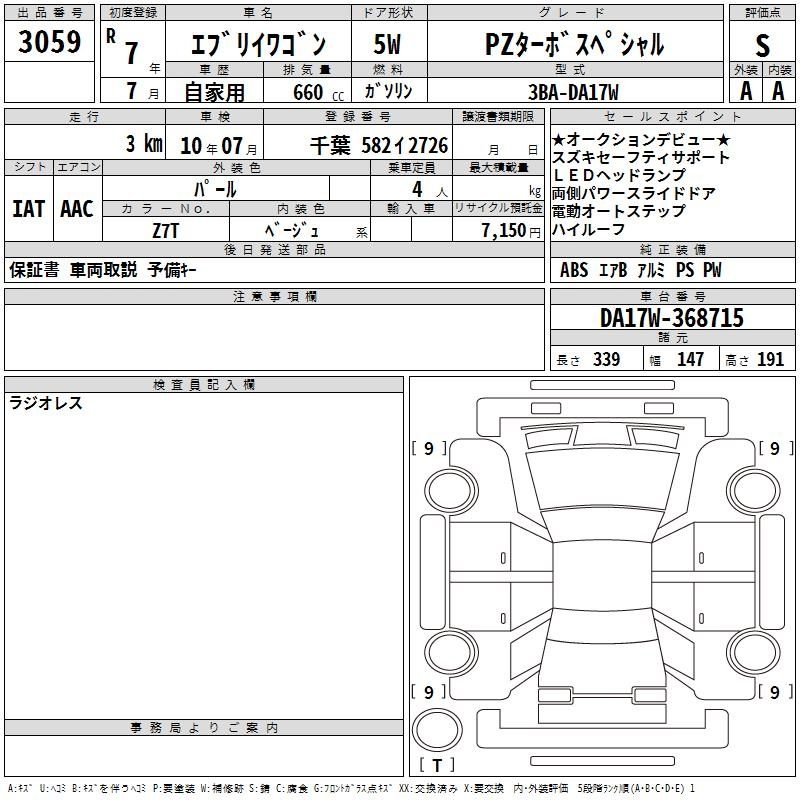 Аукционный лист SUZUKI EVERY WAGON 2025