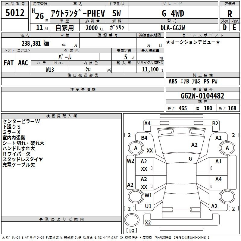 Аукционный лист MITSUBISHI OUTLANDER PHEV 2014