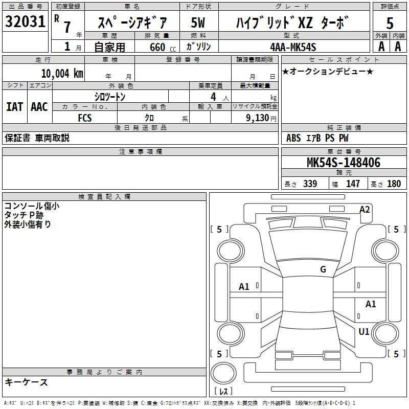Аукционный лист SUZUKI SPACIA GEAR 2025
