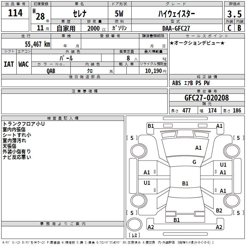 Аукционный лист NISSAN SERENA 2016