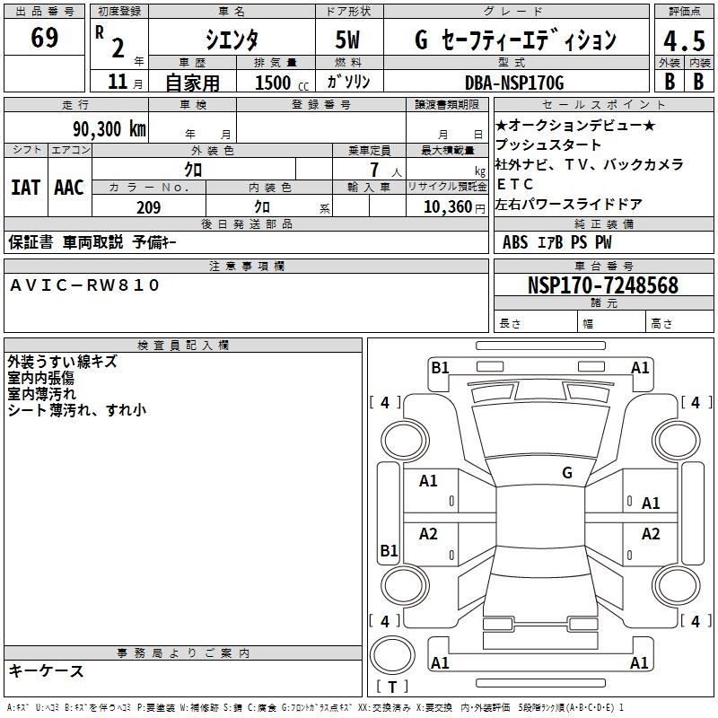 Аукционный лист TOYOTA SIENTA 2020