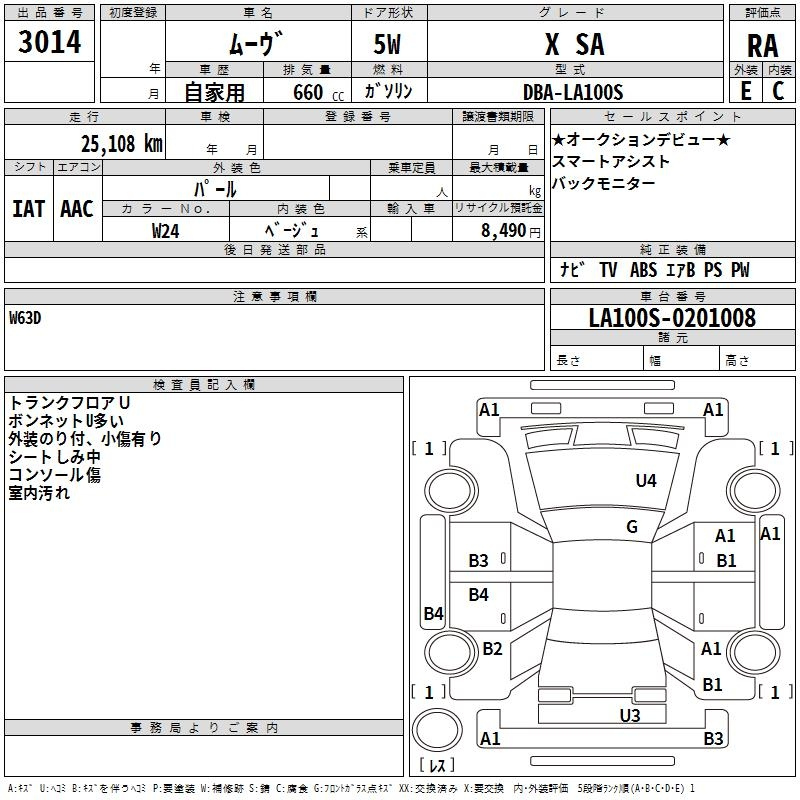Аукционный лист DAIHATSU MOVE 2013