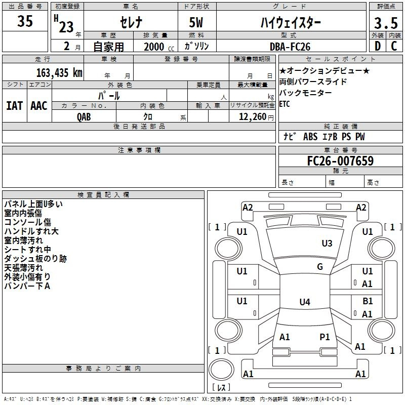 Аукционный лист NISSAN SERENA 2011