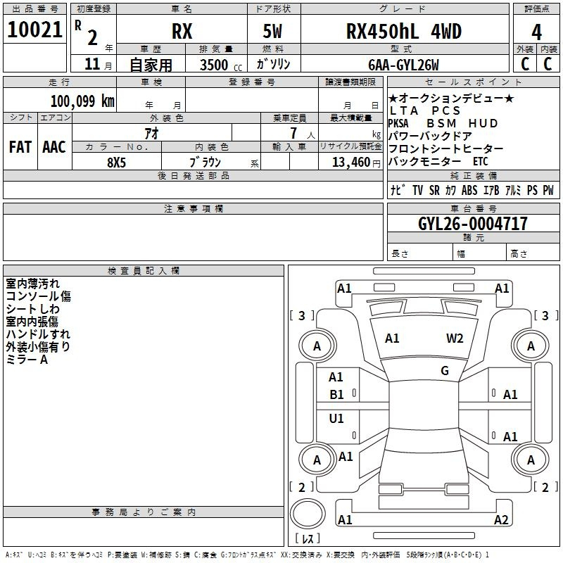 Аукционный лист LEXUS RX 2020