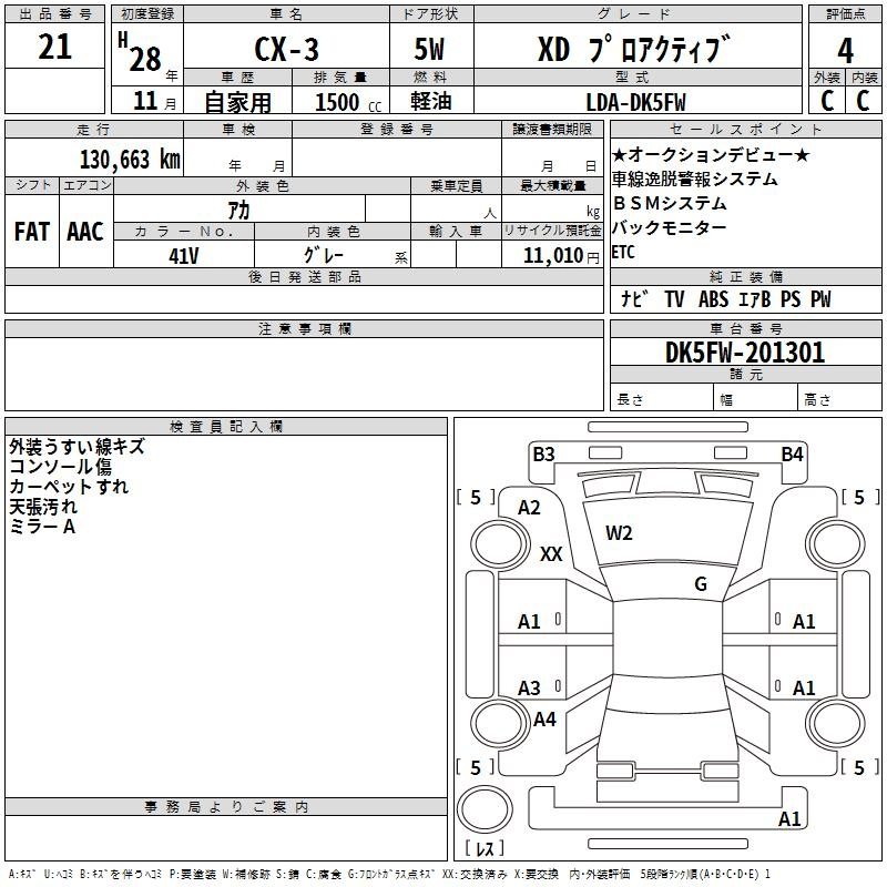 Аукционный лист MAZDA CX-3 2016