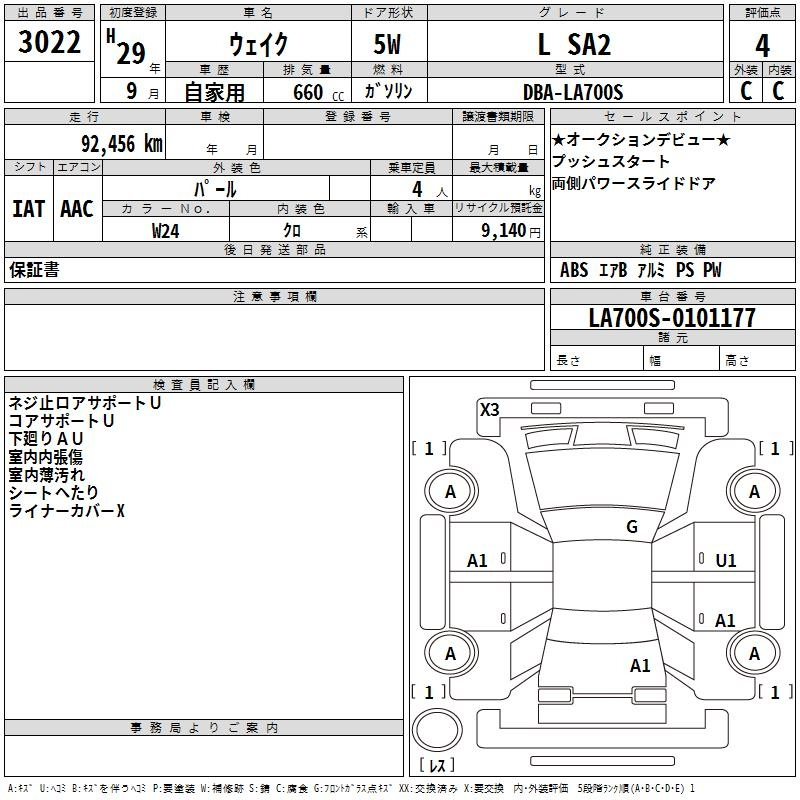 Аукционный лист DAIHATSU WAKE 2017
