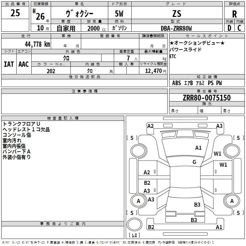 Аукционный лист TOYOTA VOXY 2014